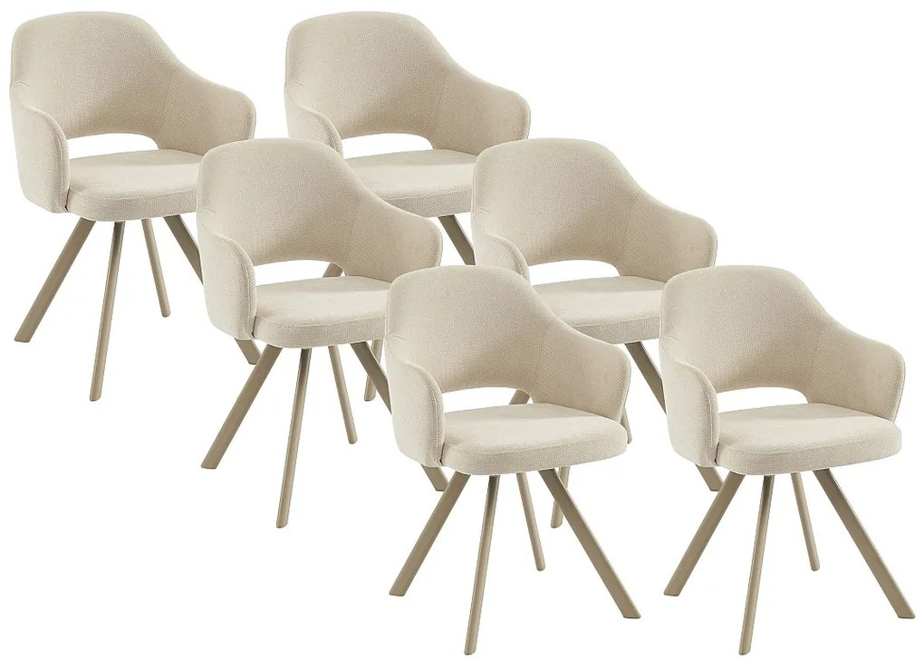 Zestaw 6 obrotowych krzeseł z tkaniny tweedowej i beżowego metalu - Kremowe - RASEMA