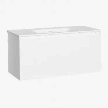 Zestaw Wiszących Mebli Łazienkowych Zintegrowany Z Umywalką Macrae Biała & Bezlusterkowiec & Bez Kranu & ↔︎ 100 Cm - Sklum