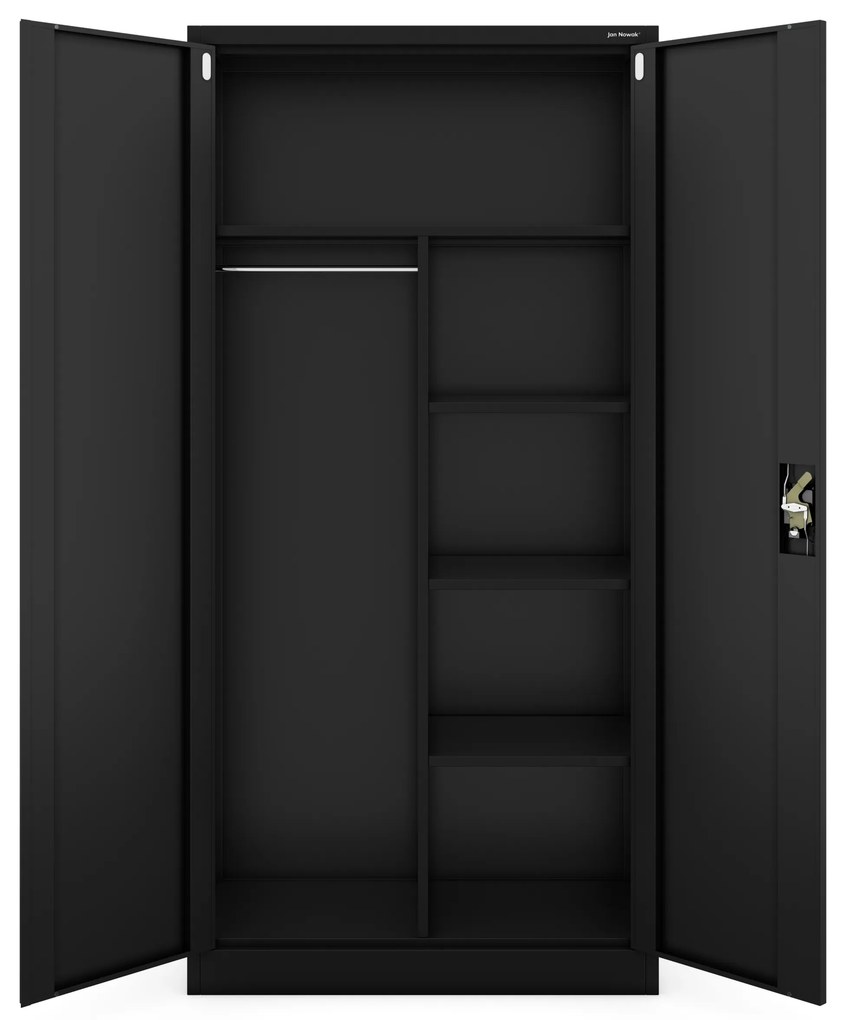 Szafa metalowa wielofunkcyjna z drążkiem czarna, 900x1850x450 mm: DAWID All Black