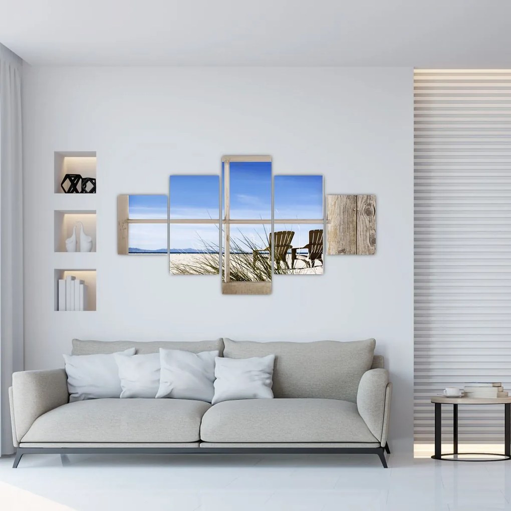 Obraz - Okno z widokiem na plażę (125x70 cm)
