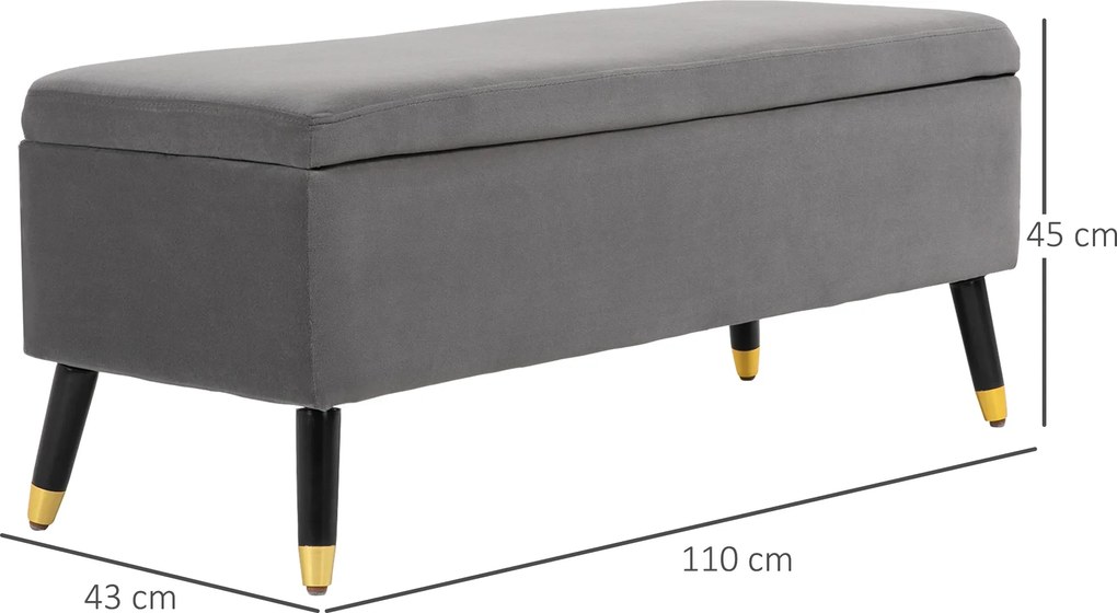 Stołek ławka ze schowkiem tapicerowana ławka skrzynia z siedziskiem drewno kauczukowe grafitowy | Aosom.pl
