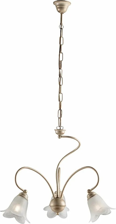 Żyrandol Alice z lakierowanego żelaza w kolorze kości słoniowej, dekor stare złoto, klosze z białego szkła alabastrowego Ø14 cm, 3 światła, Ø50 cm