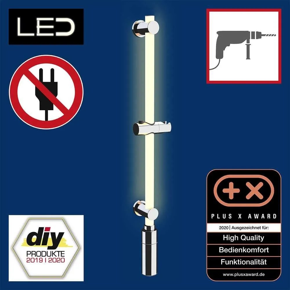 Prysznicowy drążek ścienny w kolorze srebra 74 cm LED – Wenko