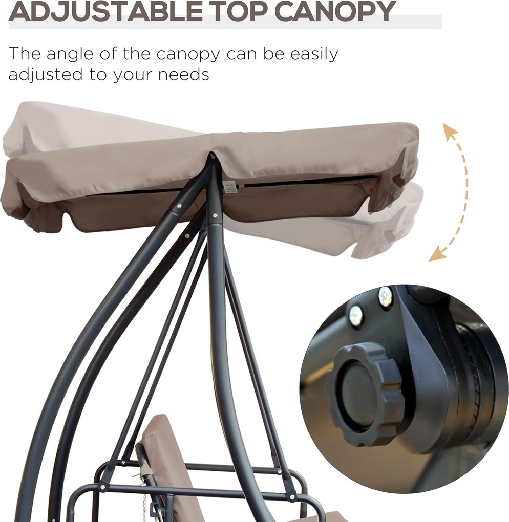 Outsunny Huśtawka z Funkcją Leżanki Brązowa 200x 125 x 170 cm