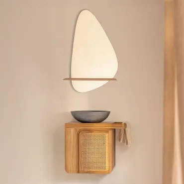 Zestaw Wiszących Mebli Łazienkowych Z Drewna Tekowego Georgy Drewno Tekowe & Okrągły Szary - Sklum