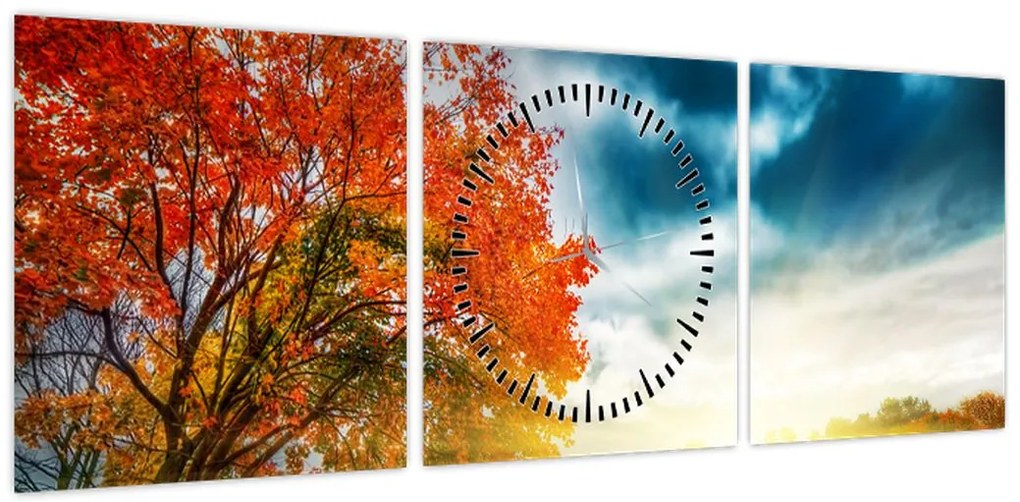 Obraz skąpanego w słońcu krajobrazu (z zegarem) (90x30 cm)