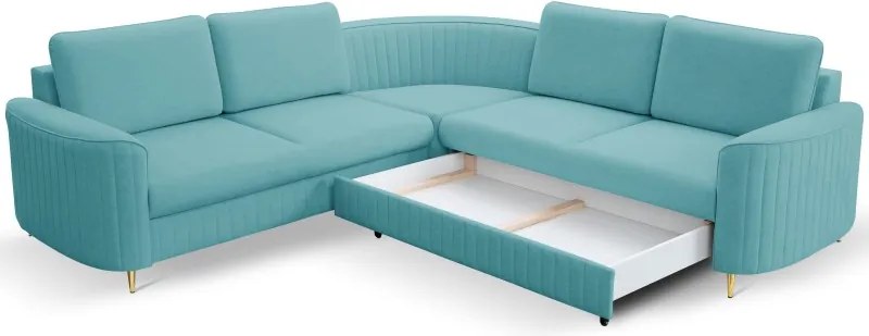 Narożnik LAREN nowoczesna sofa z funkcją spania pojemnik na pościel prawa strona CASTEL 70 251x251x85 cm