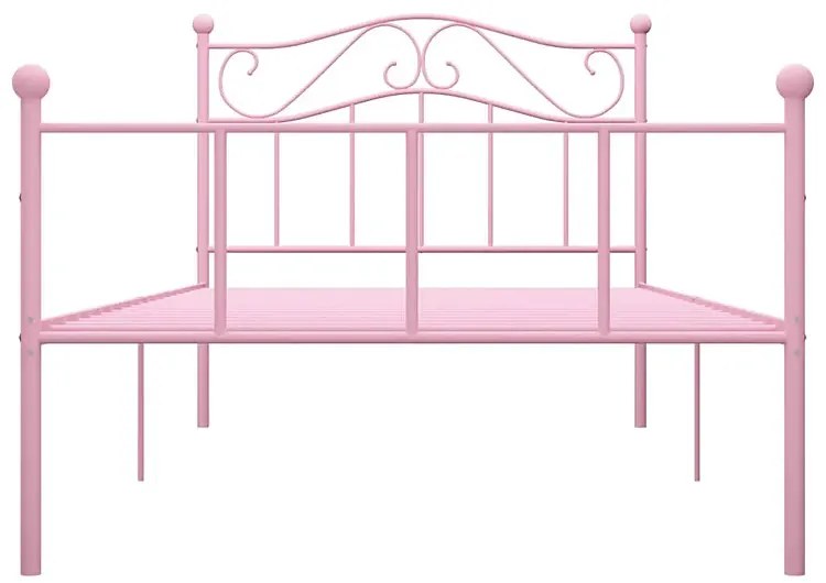 Różowe minimalistyczne łóżko z metalu 90x200 cm - Fiosa