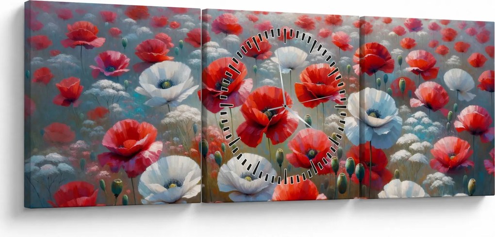 Obraz - Pole maków (z zegarem) (90x30 cm)