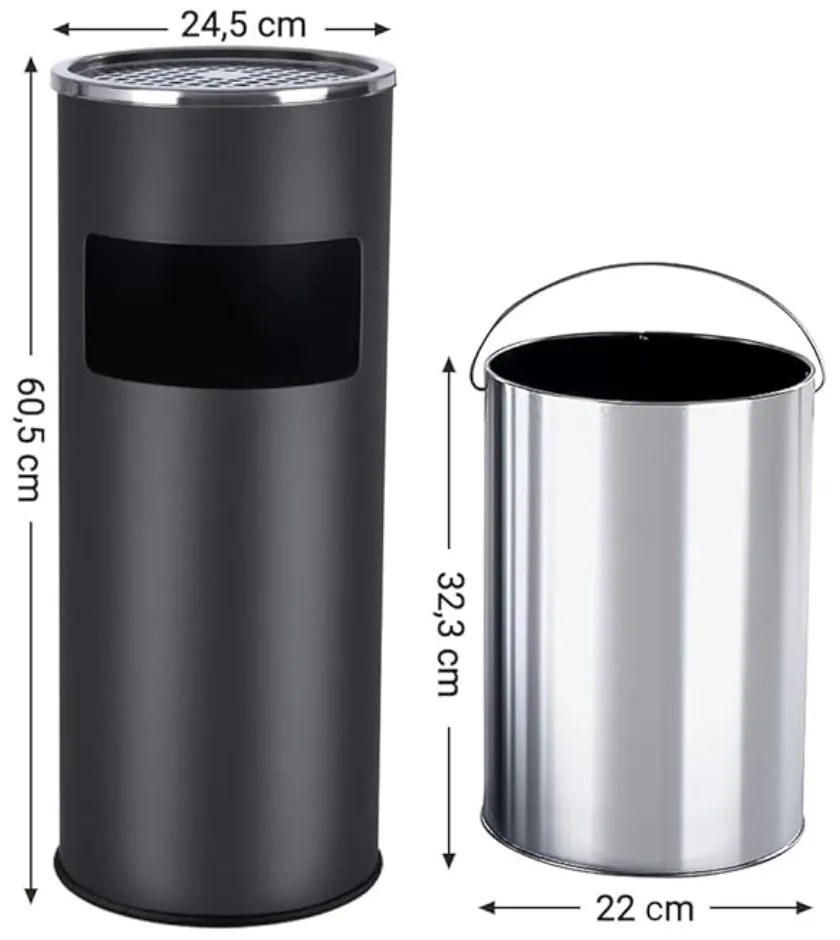 SongmicsHome Stojący popielnik z koszem na śmieci SMOKE, 60,5x24,5 cm, czarny