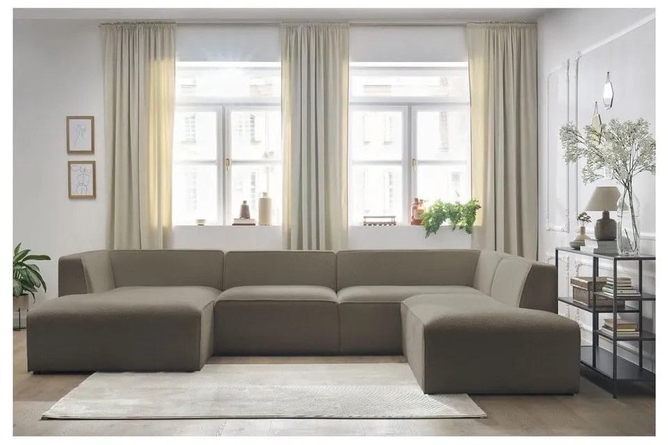 Brązowy narożnik modułowy z materiału bouclé (prawostronny/w kształcie litery U) Megeve – Bobochic Paris