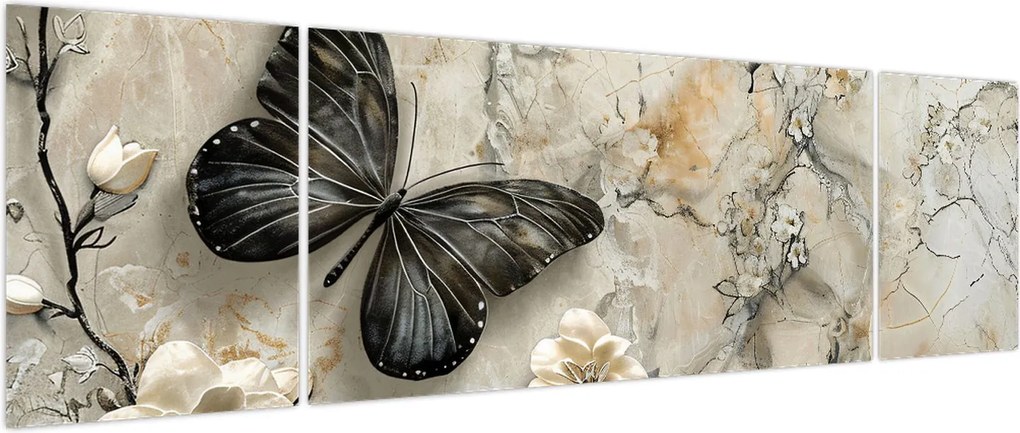 Obraz - Marmurowe tło z motylami (170x50 cm)