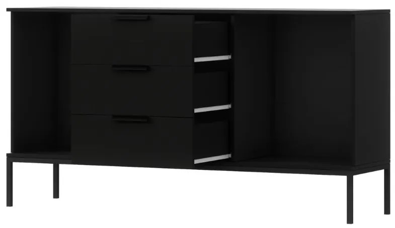 Komoda MEORATI 150x40 cm, czarna/dąb artisan