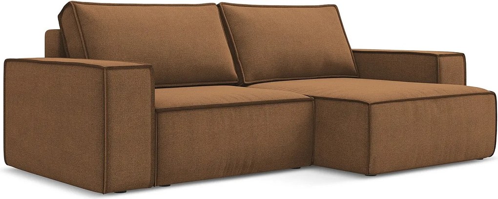 Narożnik prawostronny z funkcją spania - z tkaniny strukturalnej - terakota - KIMO