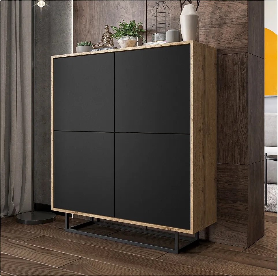 Komoda NILA 4D 113 dąb wotan/czarna mat