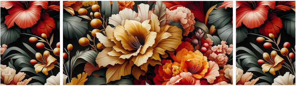 Obraz - Pomarańczowo-czerwone kwiaty (170x50 cm)