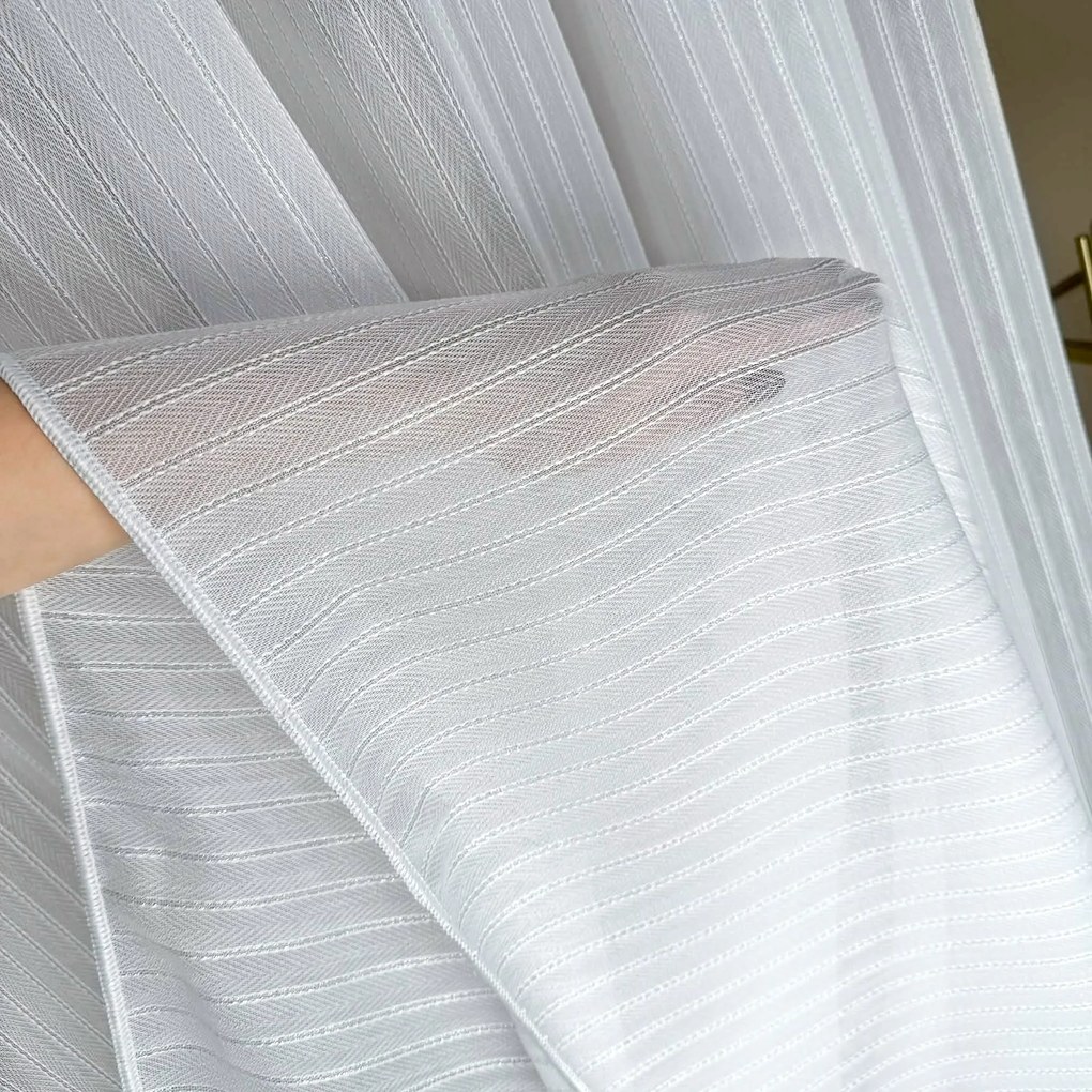 Firana gładka na metry Srebrna Jodełka paski fantazyjna - wys. 330 cm