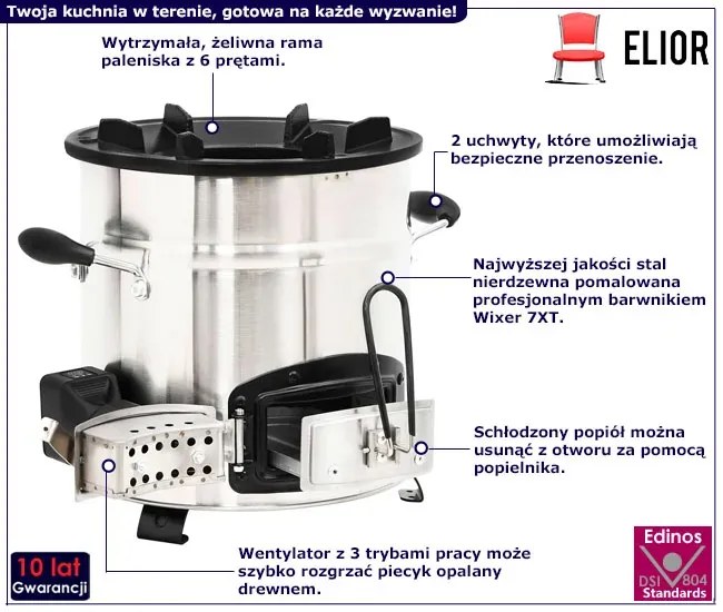 Kuchenka kempingowa na drewno z wentylatorem H2-K87