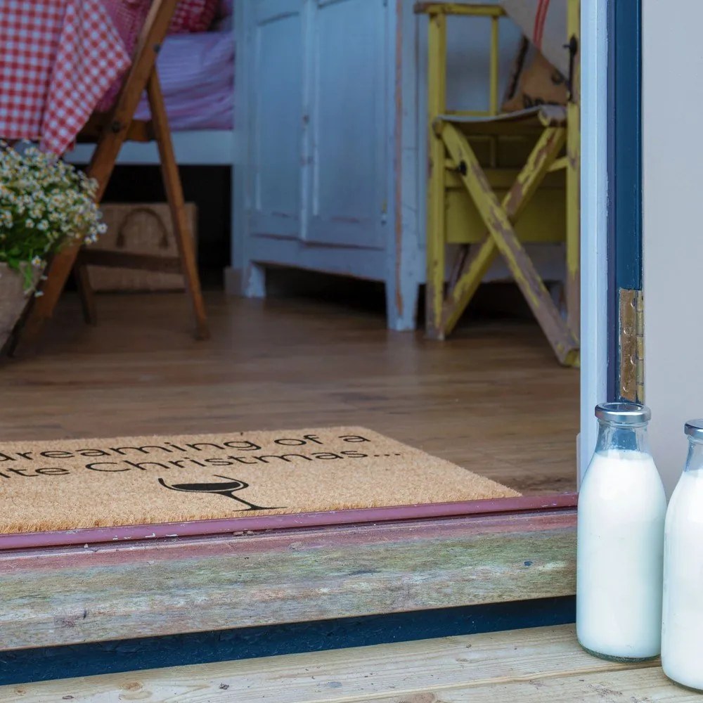 Wycieraczka ze świątecznym motywem z włókna kokosowego 40x60 cm White Wine Christmas – Artsy Doormats