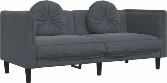 Ciemnoszara aksamitna sofa 2-osobowa z poduszkami E4-A56