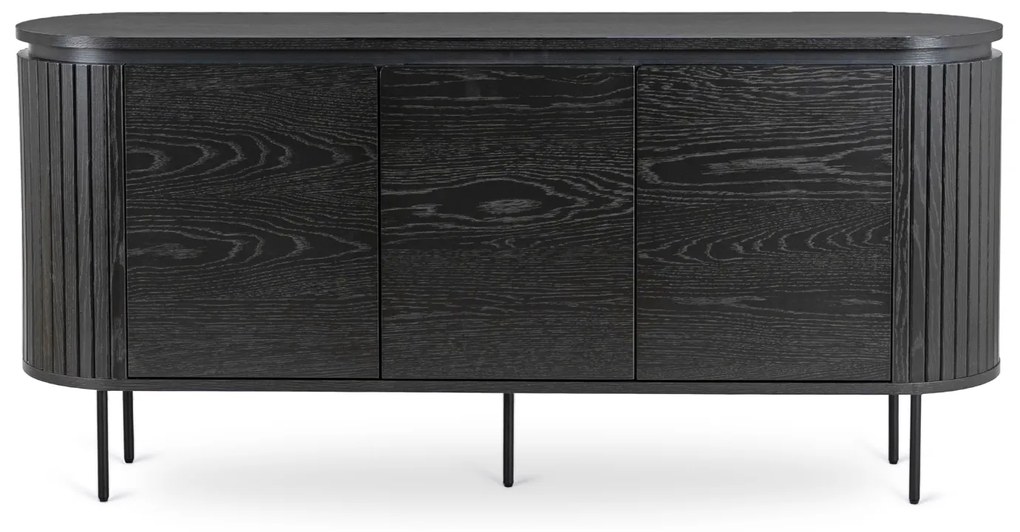Komoda do Salonu BECK 160 cm Czarna Trzydrzwiowa Ryflowana Nowoczesna