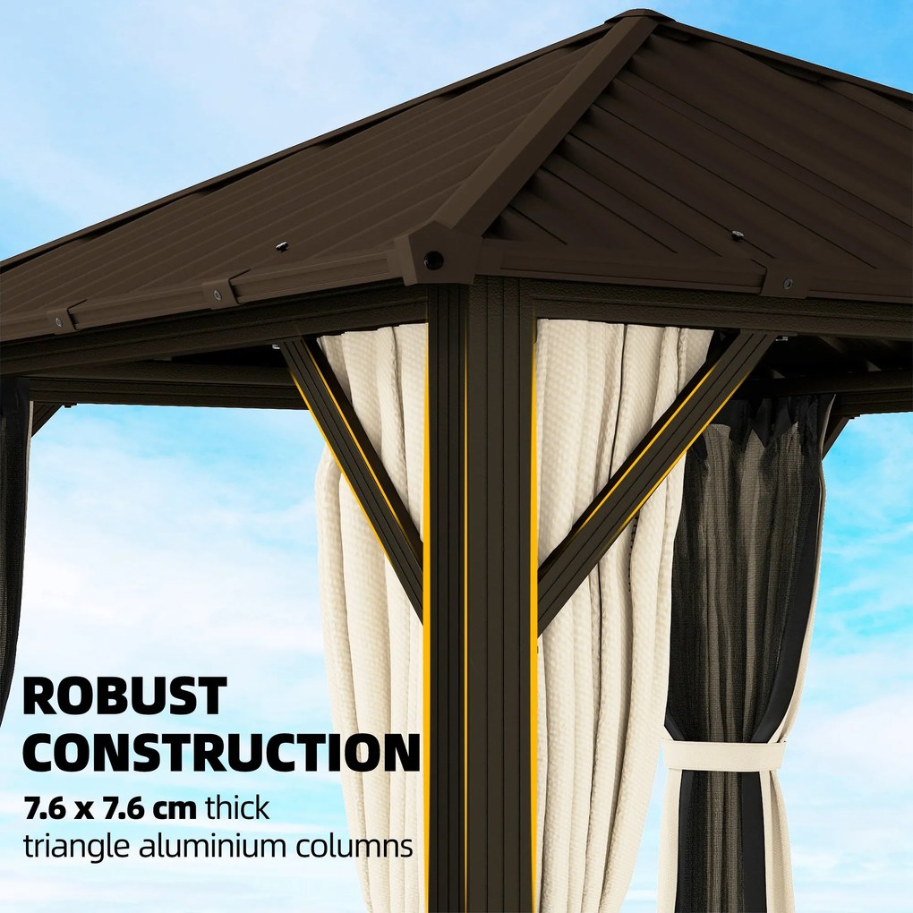 Outsunny Pawilon ogrodowy ok. 3 x 3 m aluminiowy z twardym dachem, moskitierą i 4 ścianami bocznymi, UPF50+ | Aosom PL