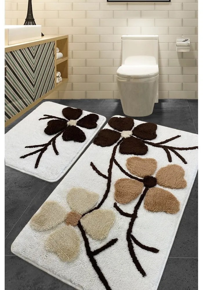 Brązowo-kremowe dywaniki łazienkowe zestaw 2 szt. 60x100 cm Kırcicegi – Foutastic