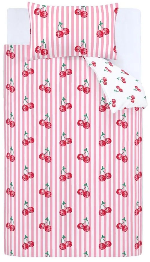 Biało-różowa pościel jednoosobowa 135x200 cm Disco Cherries Stripes – Catherine Lansfield