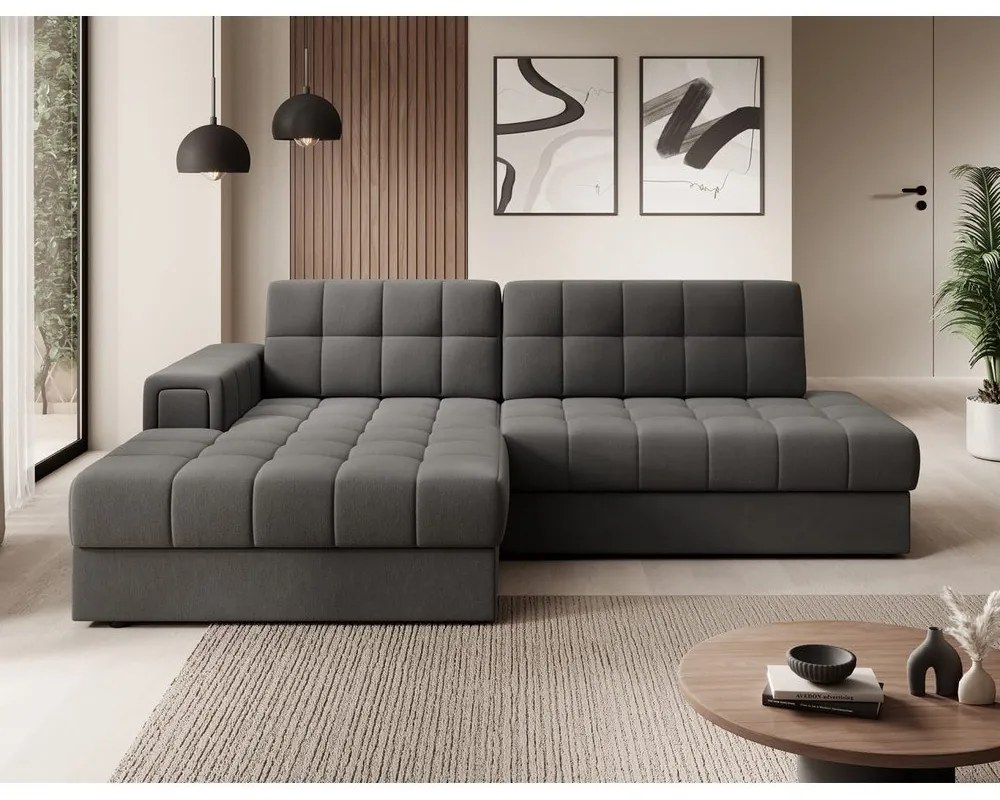 Szarobrązowy aksamitny rozkładany narożnik (lewostronny/z szezlongiem) Blezalt – ELTAP