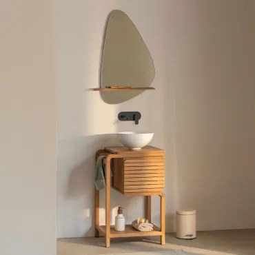 Zestaw Mebli Łazienkowych Z Drewna Tekowego Bradley Okrągły Biały Ceramiczny Ø30 Cm Calgari & - Sklum