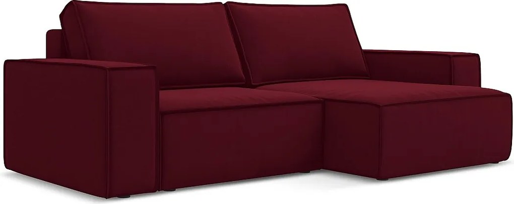 Narożnik prawostronny z funkcją spania - z tkaniny welwetowej - burgundowy - KIMO