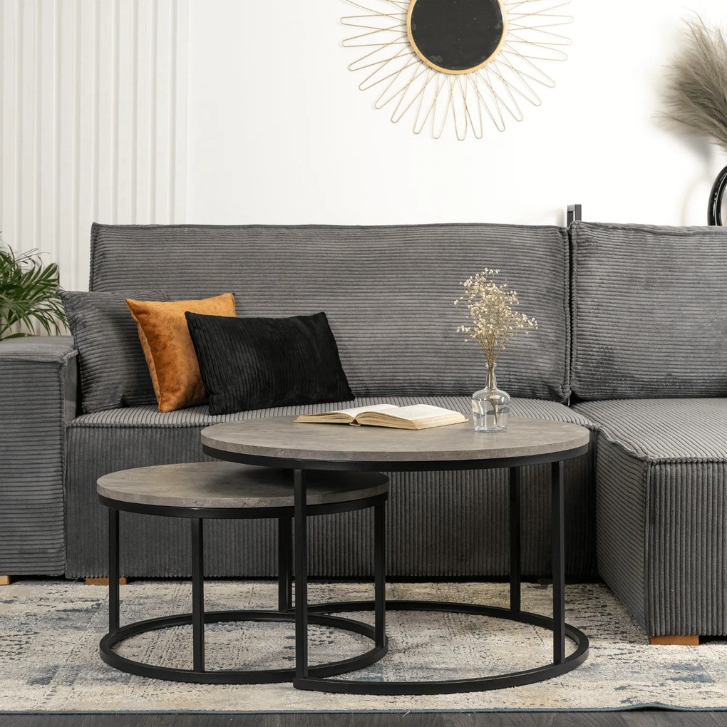 Zestaw Stolików Kawowych ROCKY MAX 60 cm/80 cm Szary Beton Nowoczesny Loft