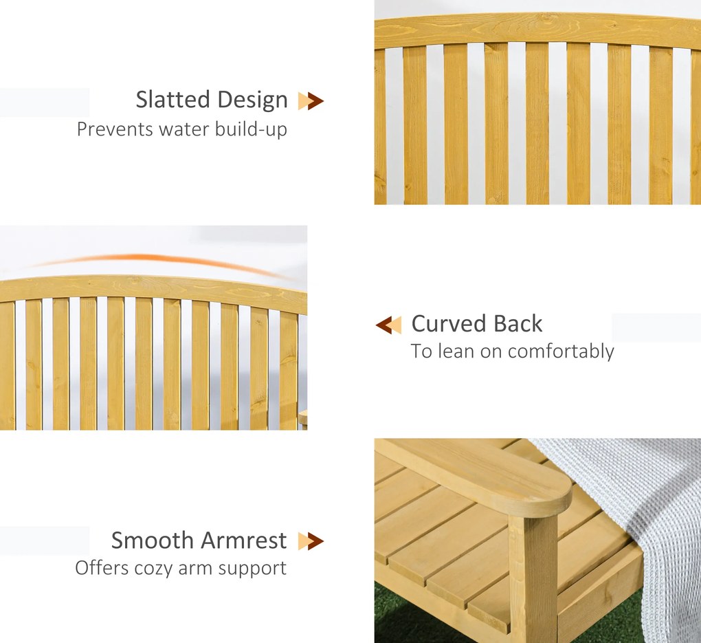 Outsunny 2-osobowa ławka ogrodowa z drewna, odporne siedzisko, meble ogrodowe z oparciem, nośność 240 kg 140 x 50 x 85 cm, Pomarańczowy | Aosom PL