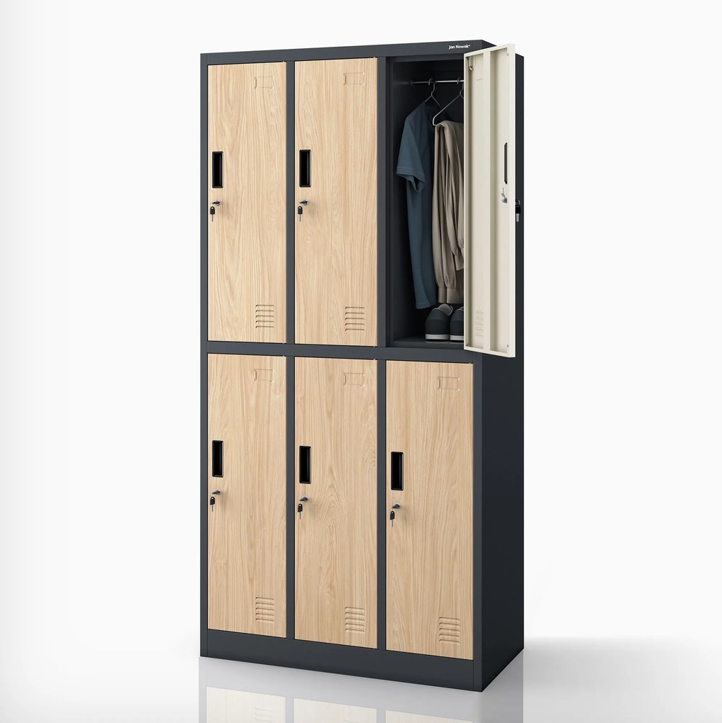 Szafa socjalna ubraniowa 6-drzwiowa antracytowa/dąb sonoma, 900x1850x450 mm: IGOR Eco Design