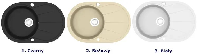 Biały owalny zlew kuchenny z ociekaczem - Naksi