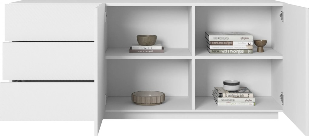 Komoda Asha 167 cm dwudrzwiowa z szufladami - biały mat