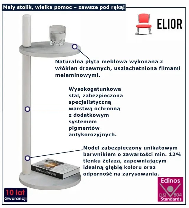 Stolik minimalistyczny pomocniczy beton + biały  N2-T86