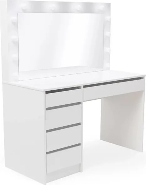 Toaletka Velinio XL 120 cm z szufladami i oświetleniem - biały