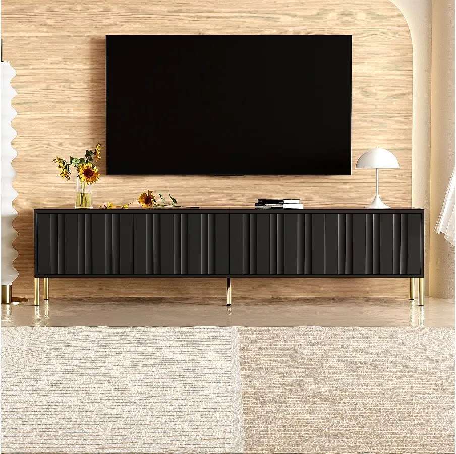 Stojak pod TV z 4 drzwiami - 190 x 38 x 48 cm - MDF i płyta wiórowa - czarny