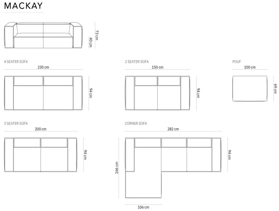 OUTLET Sofa 4-osobowa beż welur 204/94/73 Mackay od Cosmopolitan Design