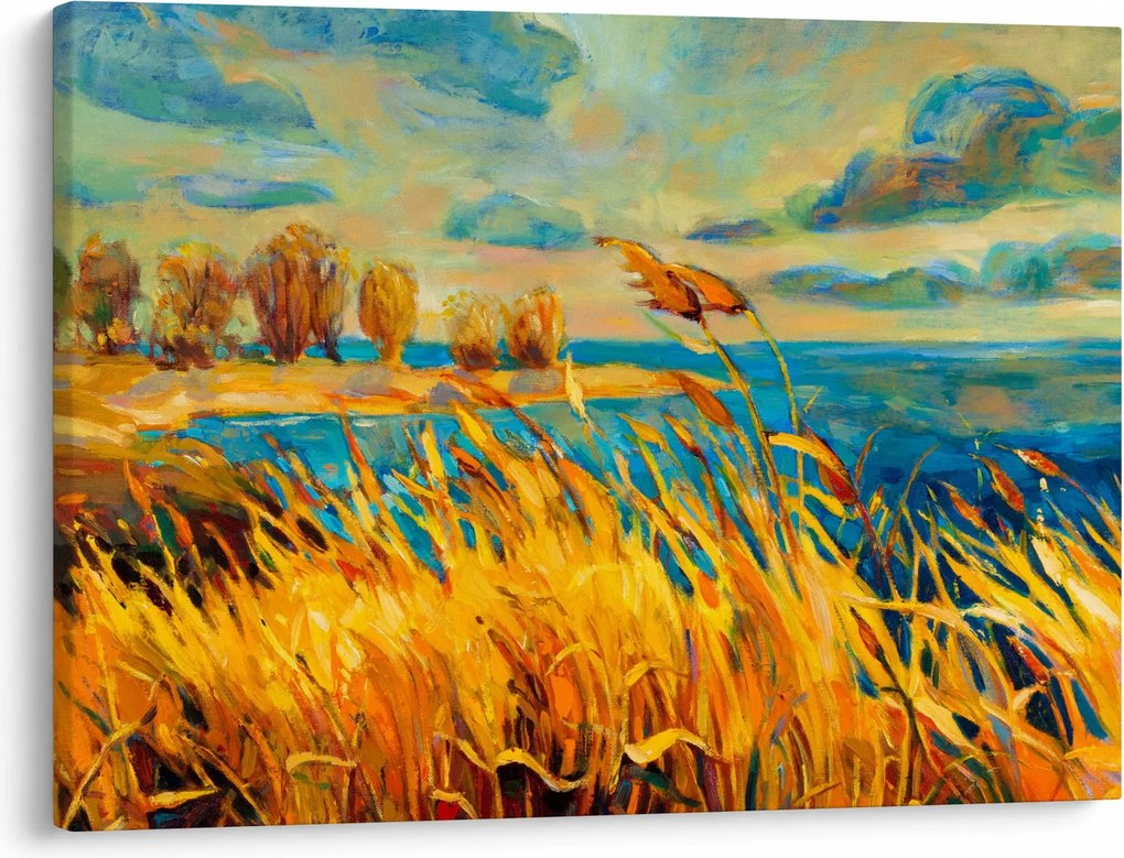 Obraz - Zachód słońca nad jeziorem, obraz akrylowy (70x50 cm)