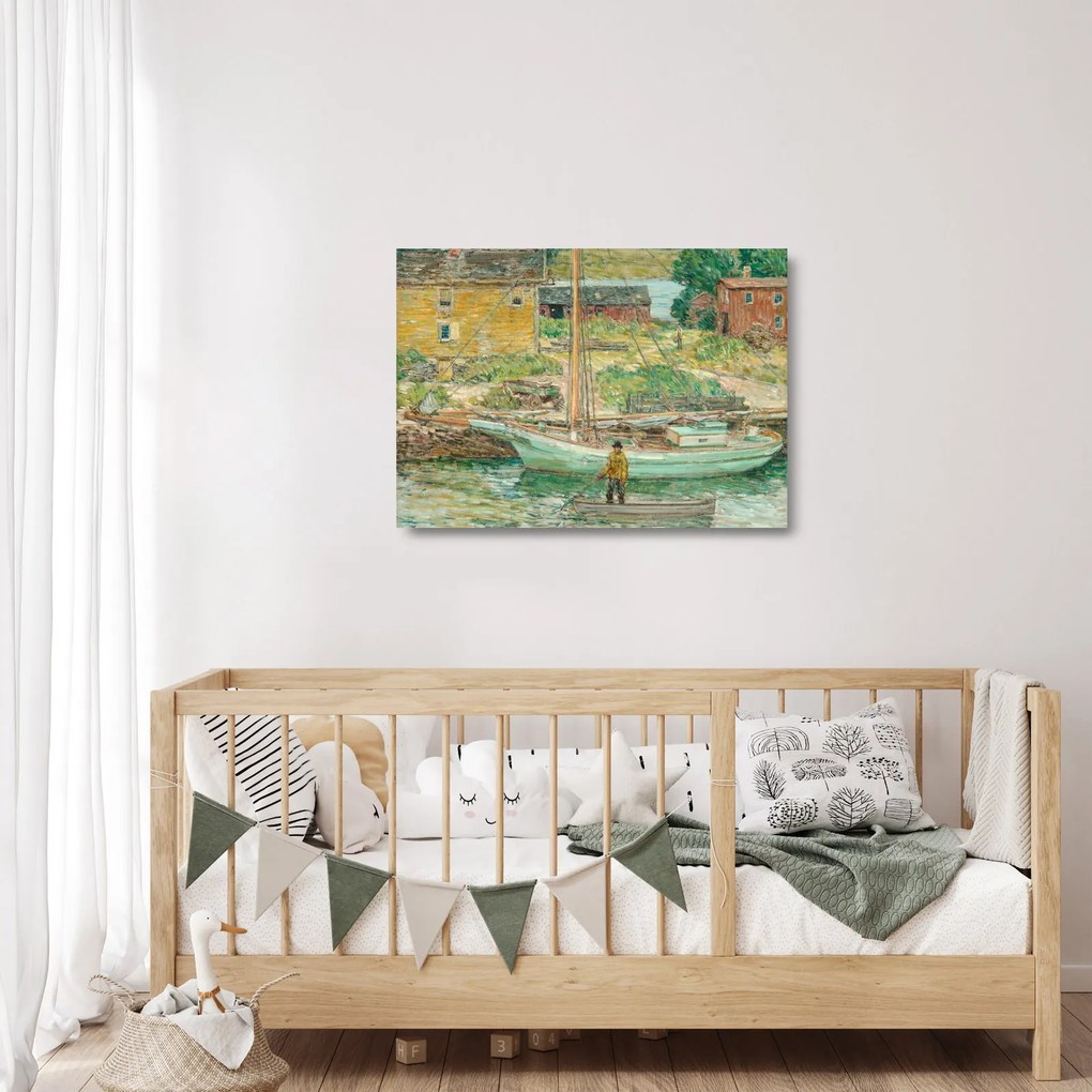 Obraz na szkle - Childe Hassam, Oyster Sloop, Cos Cob, reprodukcje (70x50 cm)