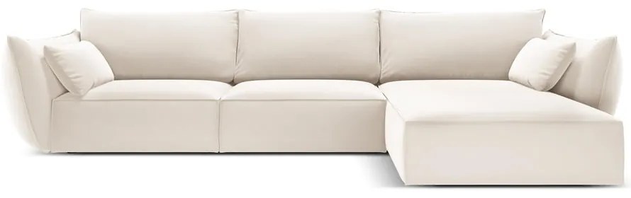 Beżowy aksamitny narożnik (prawostronny/z szezlongiem) Vanda – Mazzini Sofas