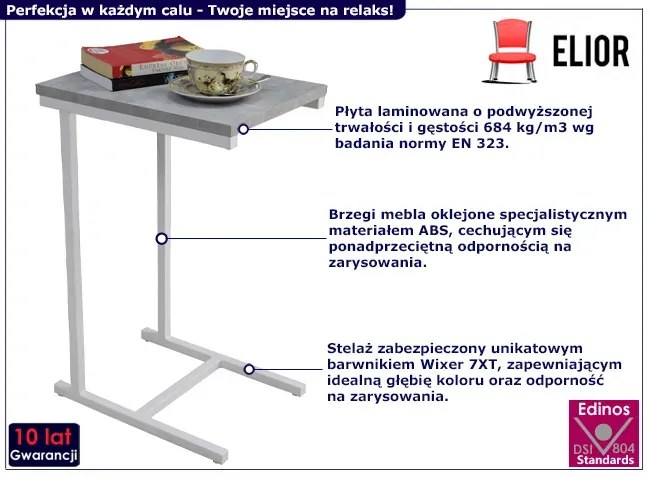 Minimalistyczny stolik pomocniczy biały + beton - Liros 5X