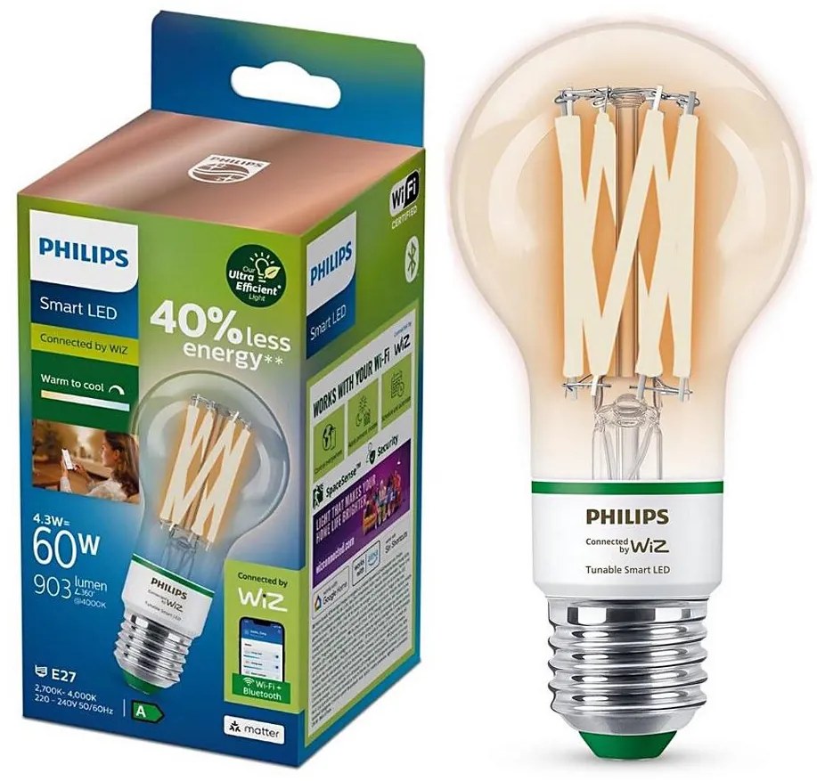 LED Żarówka ściemnialna Philips A60 E27/4,3W/230V 2700-4000K CRI 90 Wi-Fi