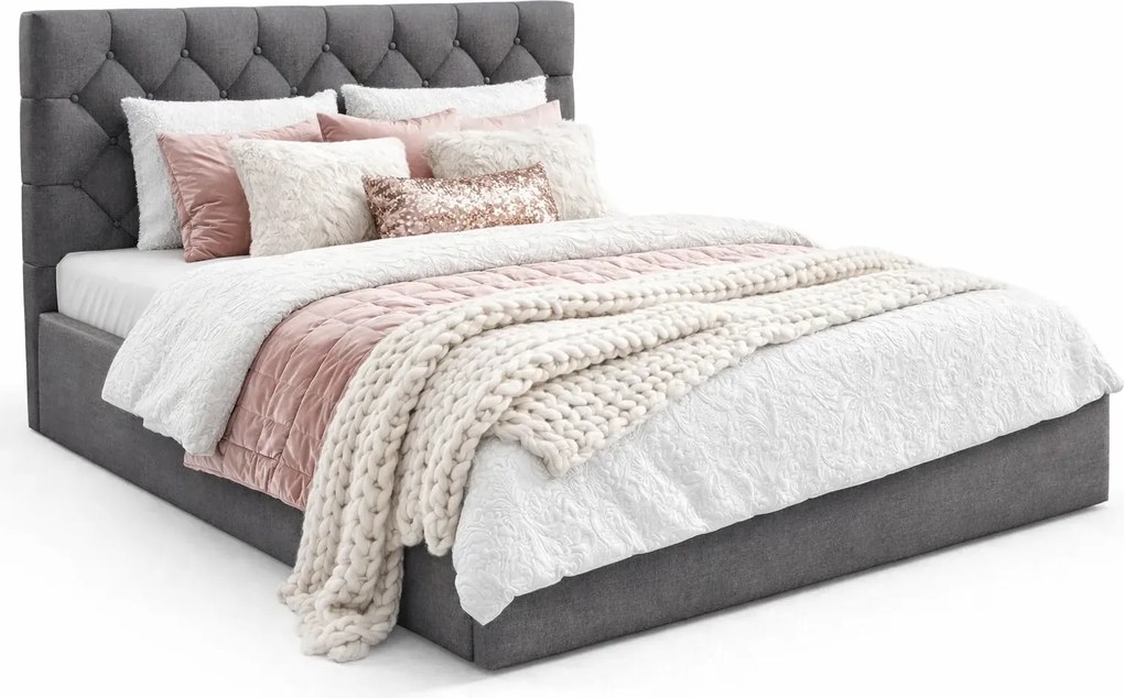 Ciemnoszare łóżko z pikowanym zagłówkiem 3 rozmiary H8-Z41