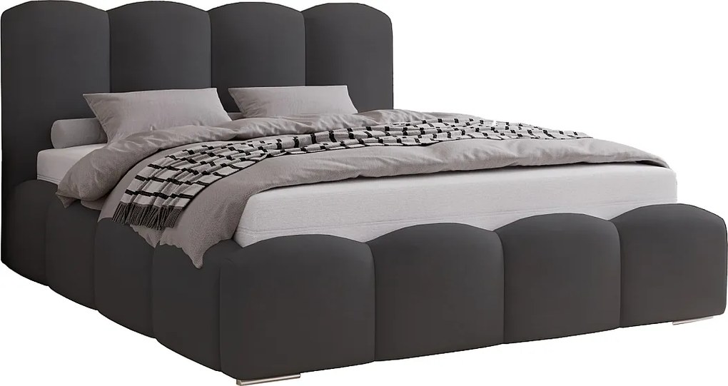 Łóżko do sypialni 180x200 cm Zenna - pojemnik, stelaż, aksamit - ciemny szary (Magic Velvet 2271)