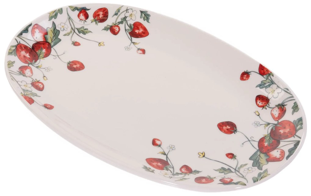 Półmisek ceramiczny EMILY, wzór w poziomki, 29 x 18 cm