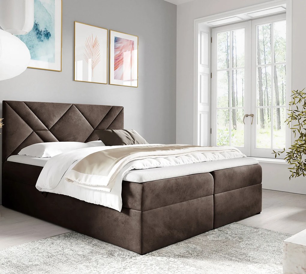 Brązowe łóżko kontynentalne z pojemnikiem 5 rozmiarów G3-P19