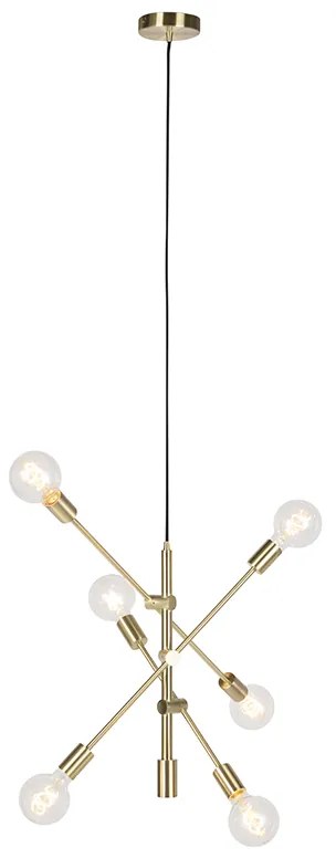 Lampa wisząca w stylu art deco mosiężna 6-światłowa - Sydney Retro Oswietlenie wewnetrzne